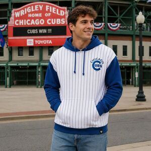Chicago Cubs 47 Brand Hoodie M Pinstripe MLB Baseball Retro Fan Pullover Blue